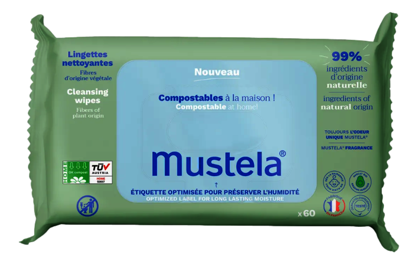 MUSTELA  Lingette nettoyante compostable parfumée    60 lingetteq